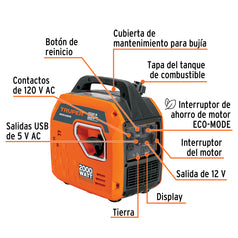 Generador silencioso inverter 2200W, 80 cc, encendido manual, 103278