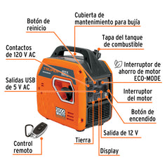Generador silencioso inverter 2200W, 80 cc, enc. electrónico, 103279