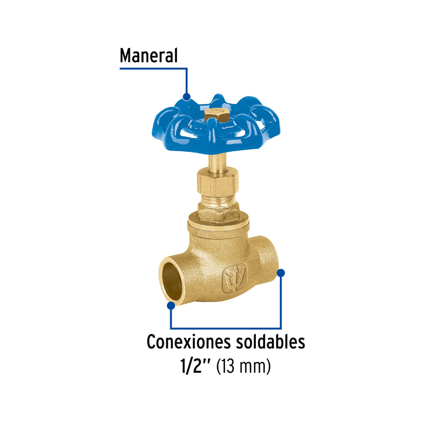 Válvula de globo de latón, soldable de 1/2', Foset Caja con 6, 49040