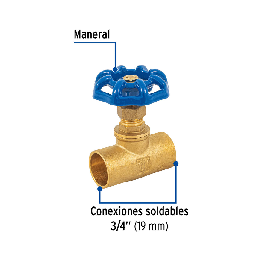 Válvula de globo de latón, soldable de 3/4', Foset Caja con 6, 49041