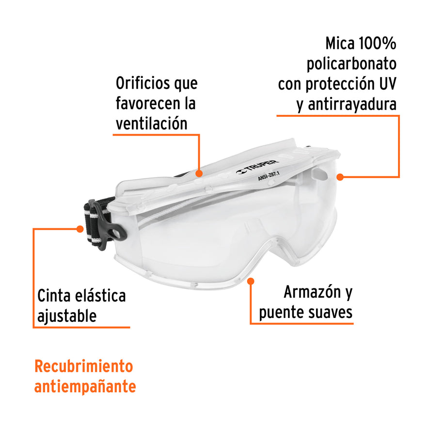 Goggles de seguridad profesionales, antiempaño, Expert Caja con 3, 14214