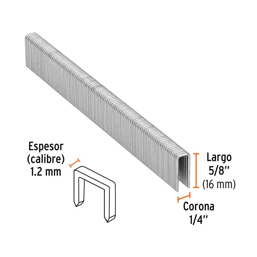 grapas corona 1/4' calibre 18, 16mm p/ENNE-120 Caja con 5000, 18271