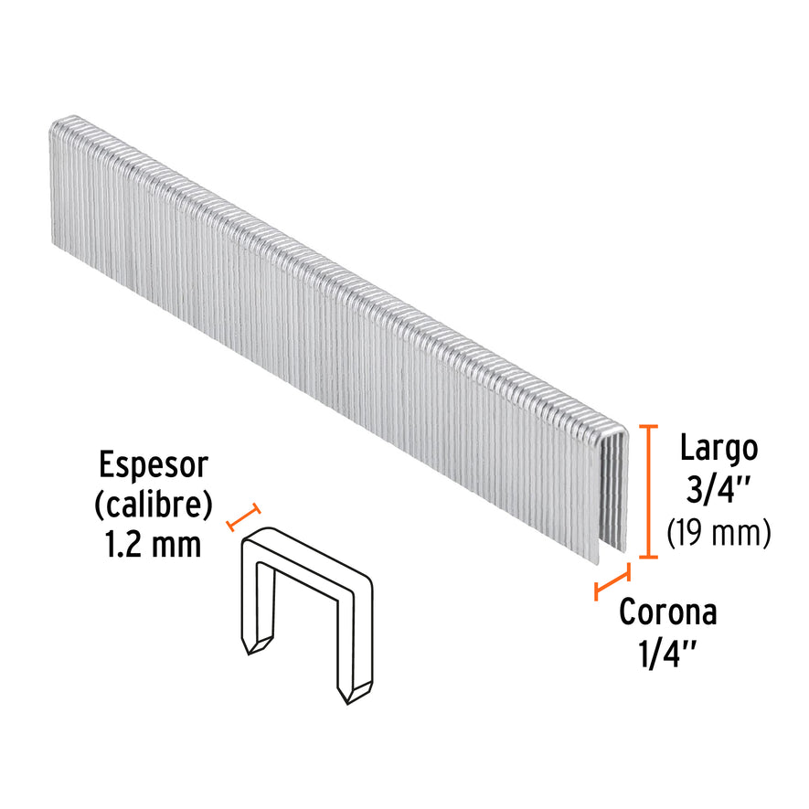 grapas corona 1/4' calibre 18, 19mm p/ENNE-120 Caja con 5000, 18272