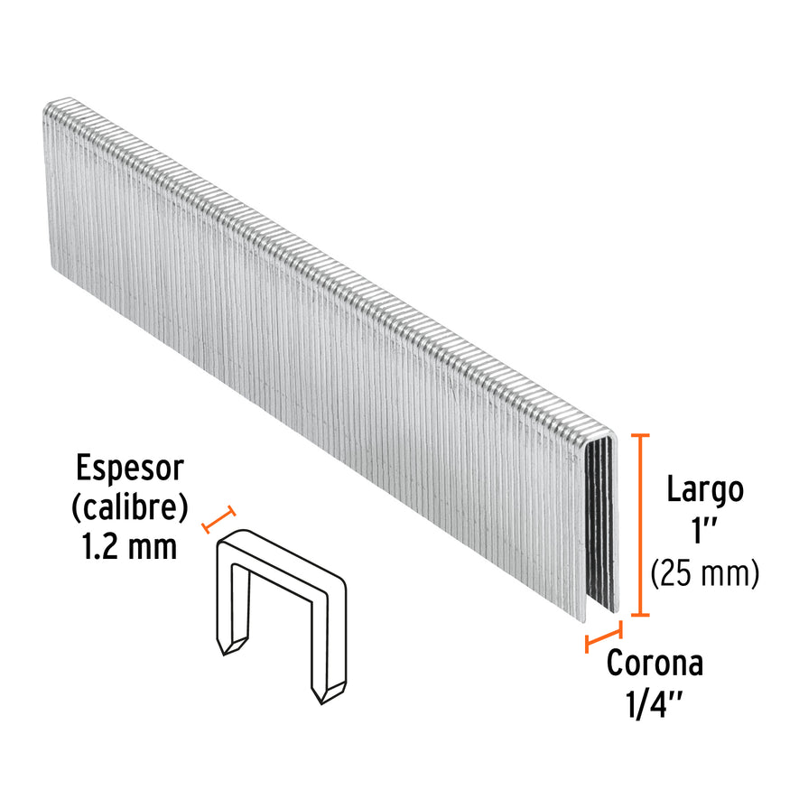 grapas corona 1/4' calibre 18, 25mm p/ENNE-120 Caja con 5000, 18274