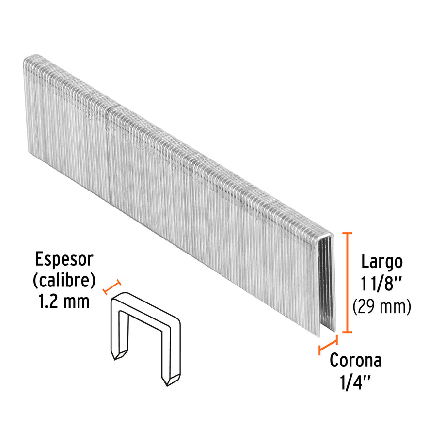 grapas corona 1/4' calibre 18, 28mm p/ENNE-120 Caja con 5000, 18275