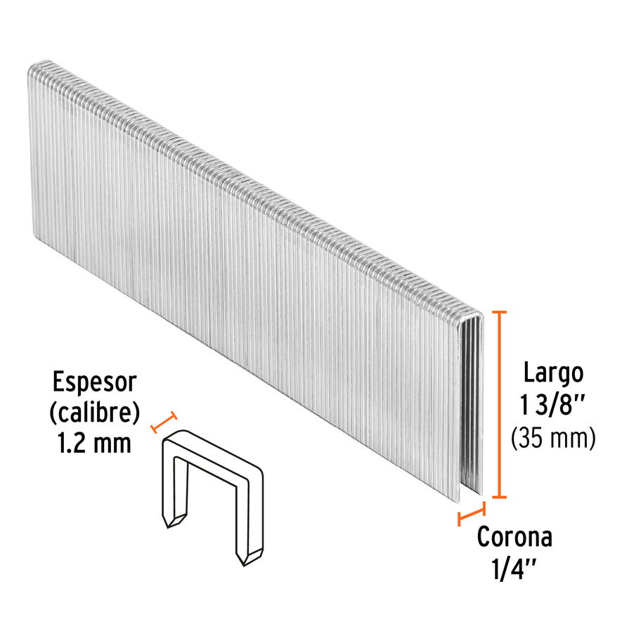 grapas corona 1/4' calibre 18, 35mm p/ENNE-120 Caja con 5000, 18277