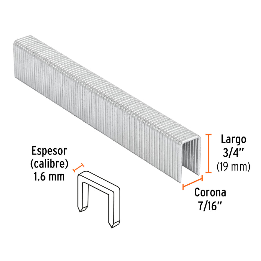 grapas corona 7/16' cal. 16, 19mm p/ENNE-160 Caja con 1000, 13320