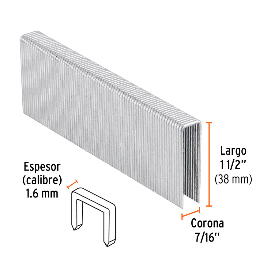 grapas corona 7/16' cal. 16, 38mm p/ENNE-160 Caja con 1000, 13335