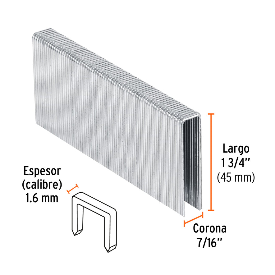 grapas corona 7/16' cal. 16, 45mm p/ENNE-160 Caja con 1000, 13348