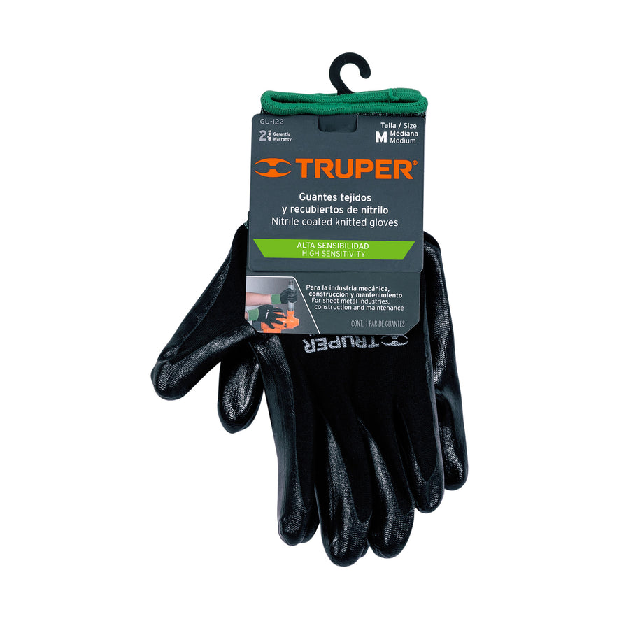 Guantes de nylon recubiertos de nitrilo, M, TRUPER Caja con 6, 13294