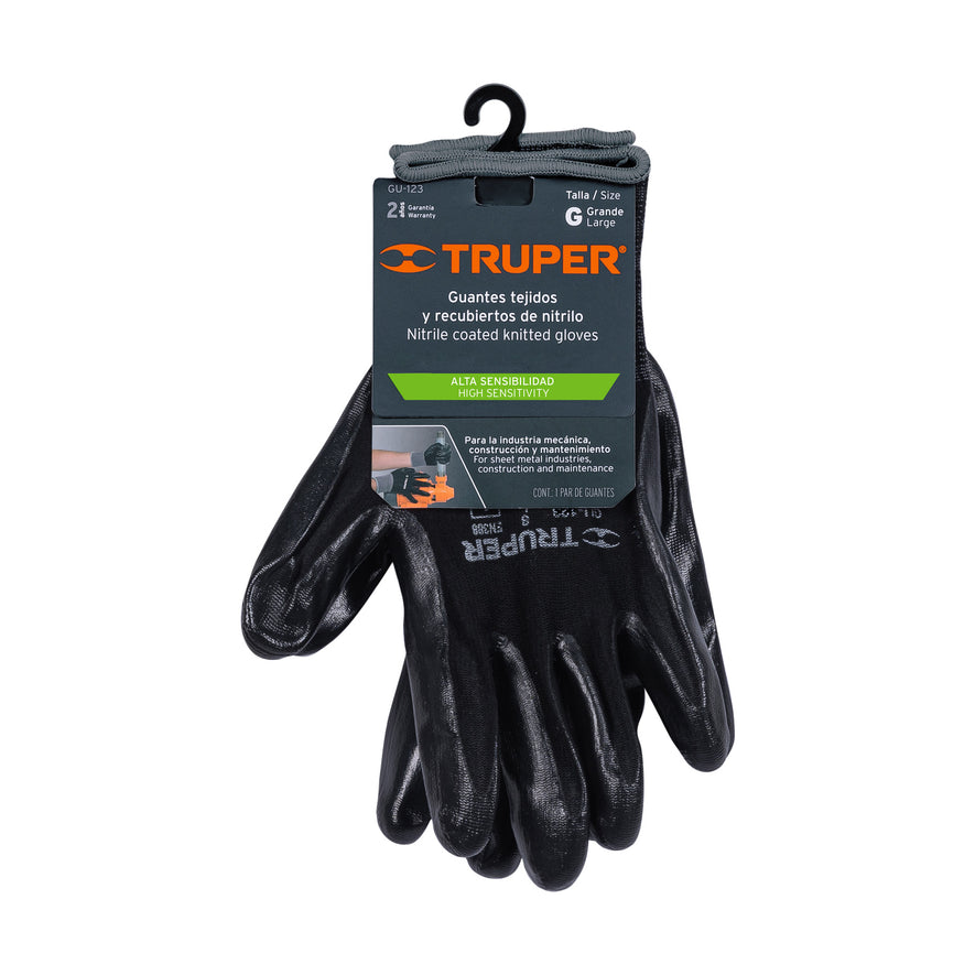 Guantes de nylon recubiertos de nitrilo, G, TRUPER Caja con 6, 13295