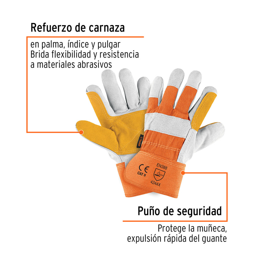 Guantes de carnaza y loneta, con refuerzo, unitalla, TRUPER Caja con 6, 14246