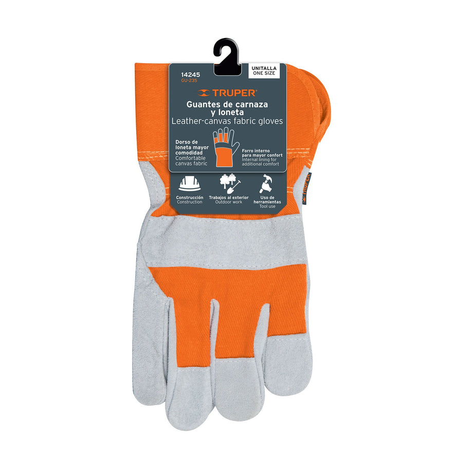 Guantes de carnaza y loneta, unitalla, TRUPER Caja con 6, 14245