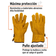 Guantes de carnaza, usos generales, G, TRUPER Caja con 6, 14240