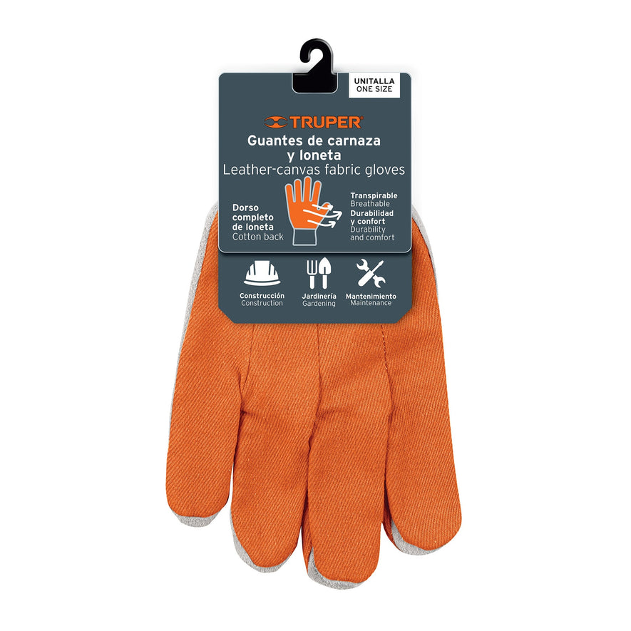 Guantes de carnaza y loneta, uso ligero, unitalla, TRUPER Caja con 6, 14244