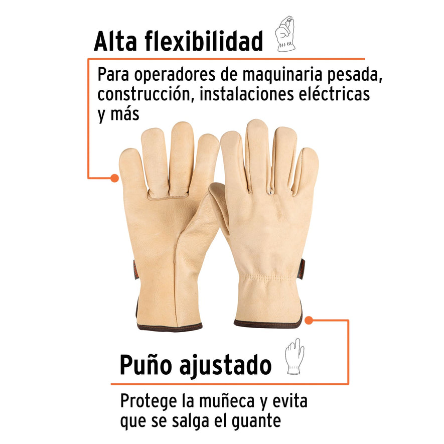 Guantes de piel de res tipo operador, TRUPER Caja con 6, 17053