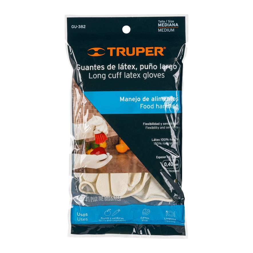 Guantes de látex para manejo de alimentos, M, TRUPER Caja con 6, 14264
