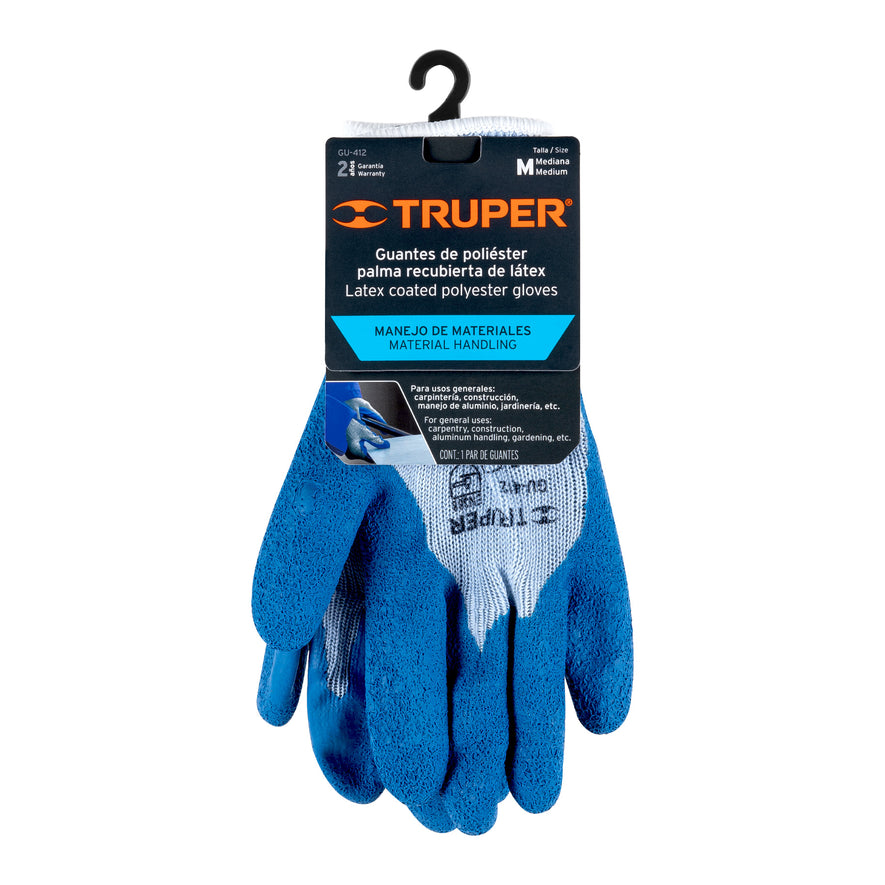 Guantes de poliéster recubiertos de latex, M, TRUPER Caja con 6, 15266