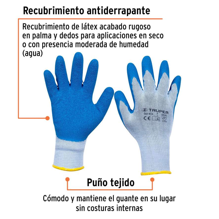 Guantes de poliéster recubiertos de latex, G, TRUPER Caja con 6, 15267