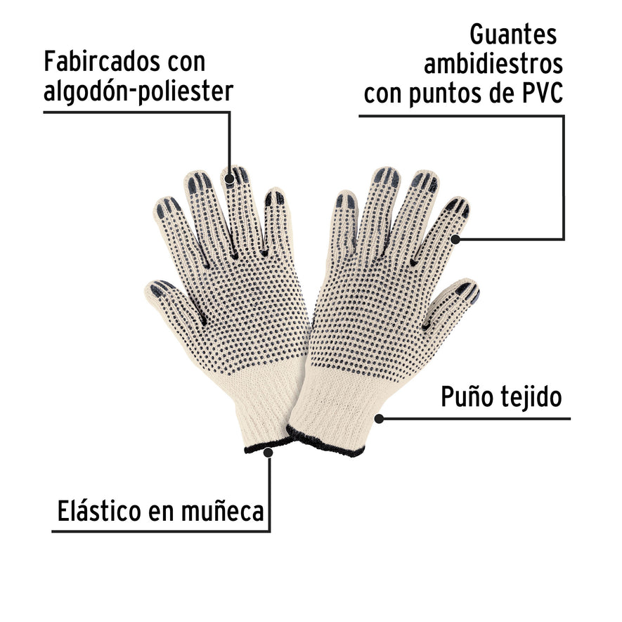 Guantes de algodón con puntos de PVC en palma y dorso,PRETUL Caja con 12, 21830