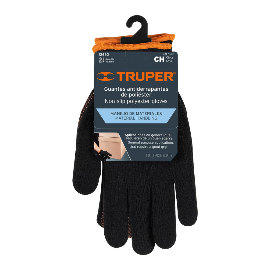 Guantes de poliéster con puntos de PVC en palma, CH, TRUPER Caja con 6, 12650