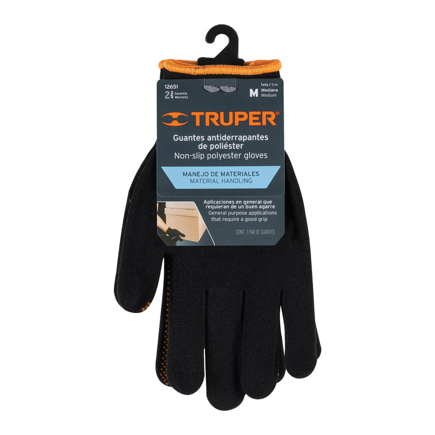 Guantes de poliéster con puntos de PVC en palma, M, TRUPER Caja con 6, 12651