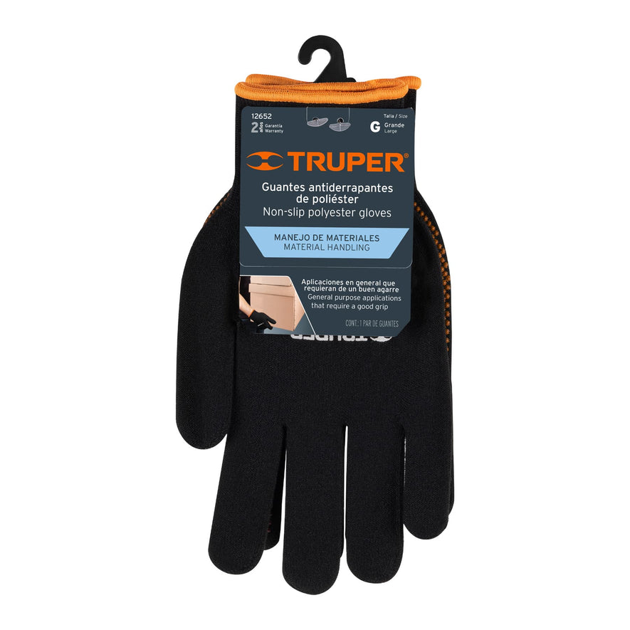 Guantes de poliéster con puntos de PVC en palma, G, TRUPER Caja con 6, 12652