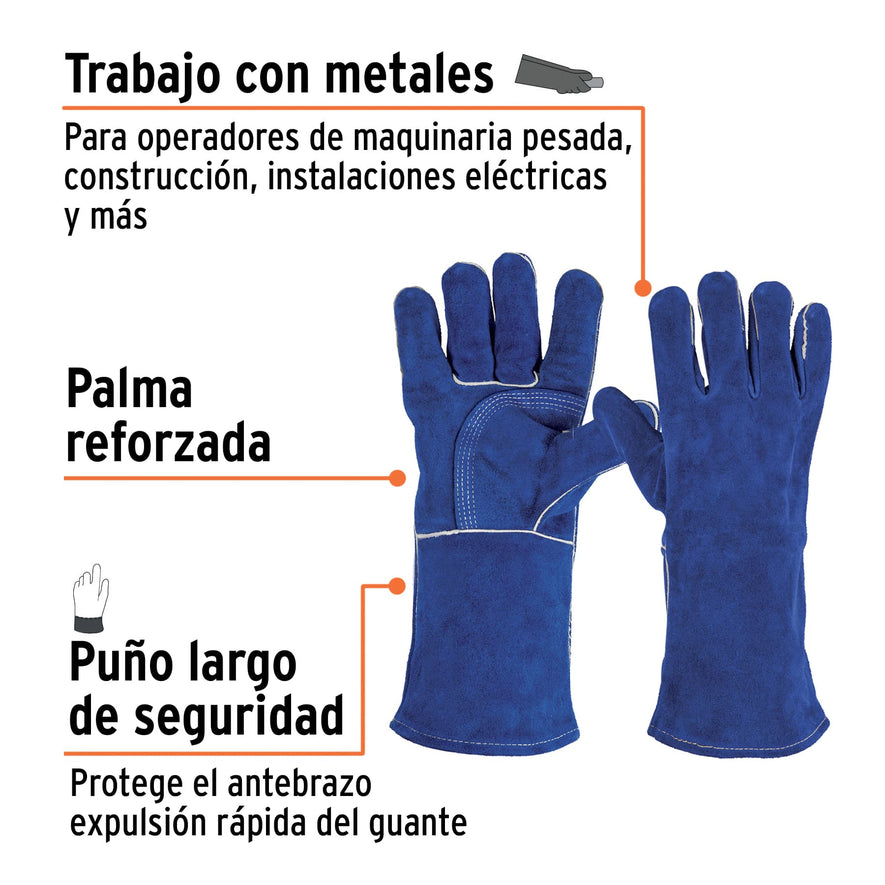 Guantes para soldador, reforzados, azules, TRUPER Caja con 6, 15246