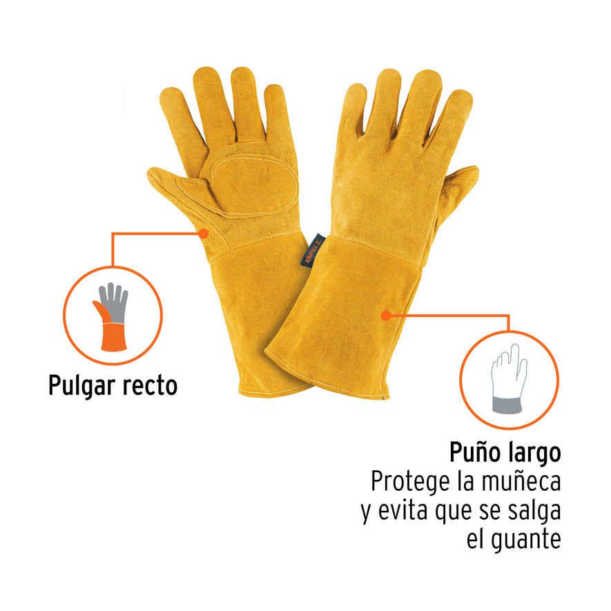 Guantes de carnaza, largos, unitalla, TRUPER Caja con 6, 14242
