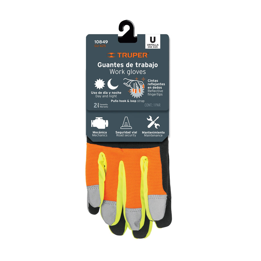 Guantes para mecánico, alta visibilidad, TRUPER Caja con 6, 10849