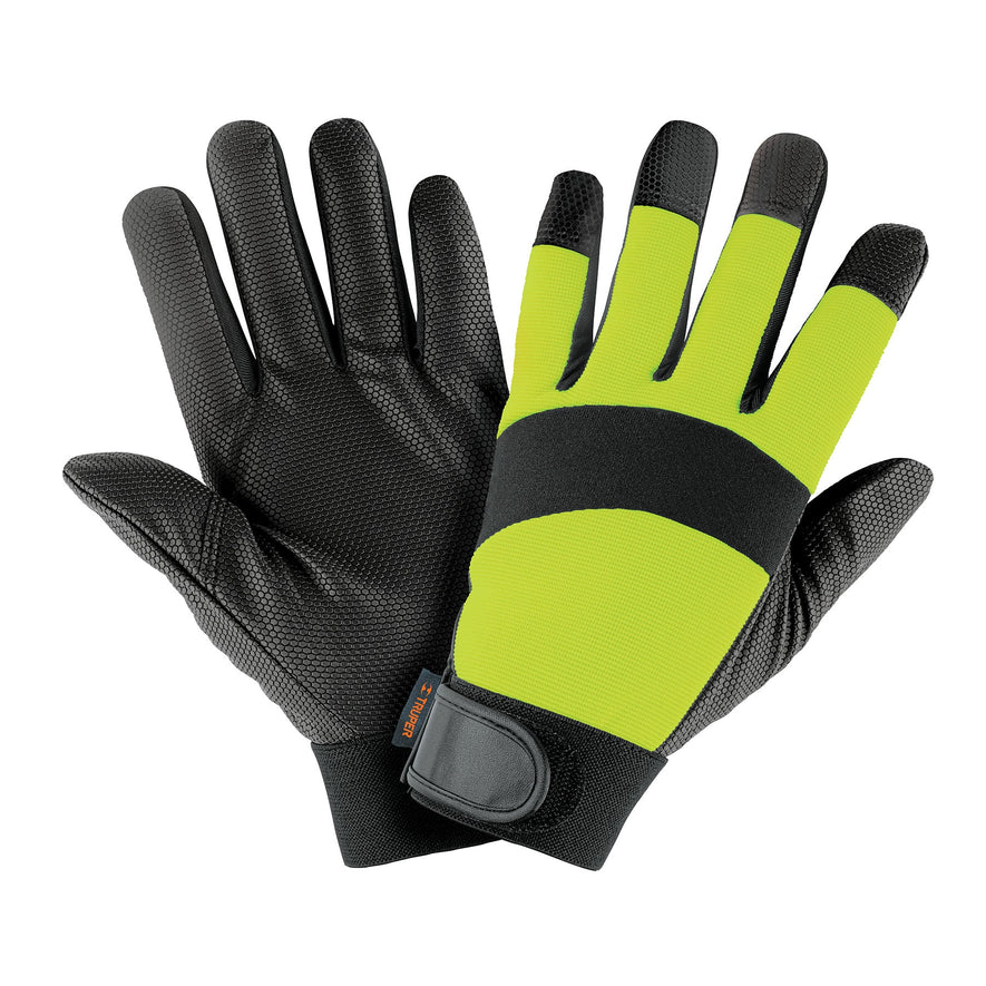Guantes mecánico, alta visibilidad, palma poliuretano, verde Caja con 6, 13194