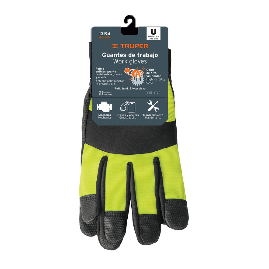 Guantes mecánico, alta visibilidad, palma poliuretano, verde Caja con 6, 13194
