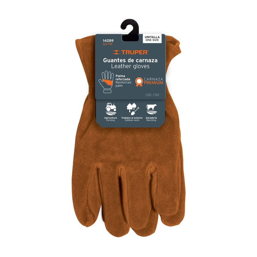 Guantes de carnaza para electricista, TRUPER Caja con 6, 14289