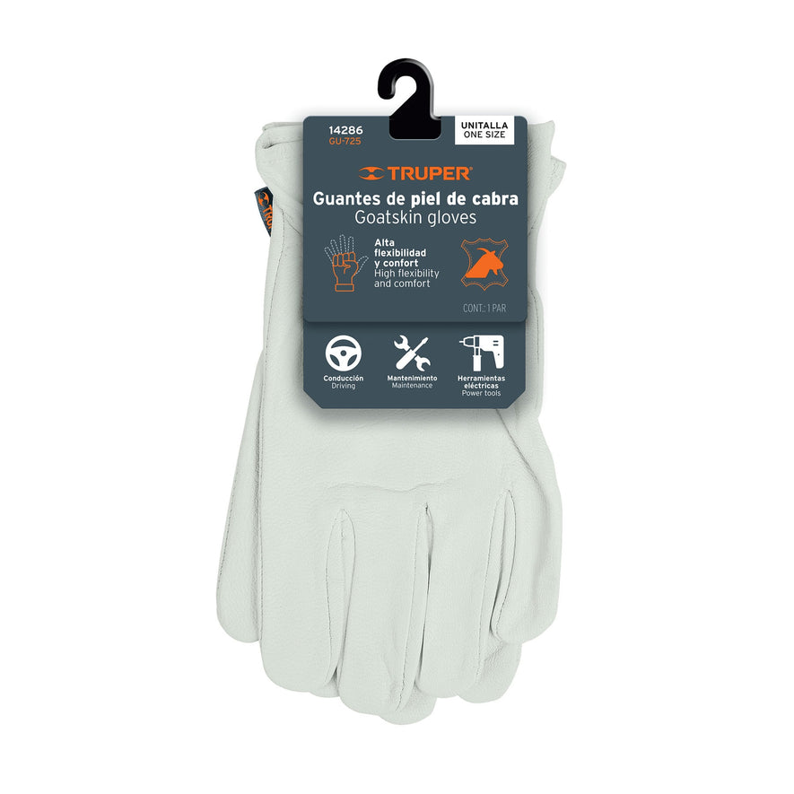 Guantes de piel de cabra, tipo operador, TRUPER Caja con 6, 14286