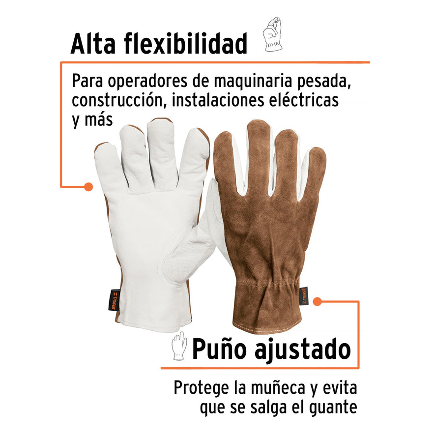 Guantes de piel de cabra con dorso de carnaza, TRUPER Caja con 6, 14288