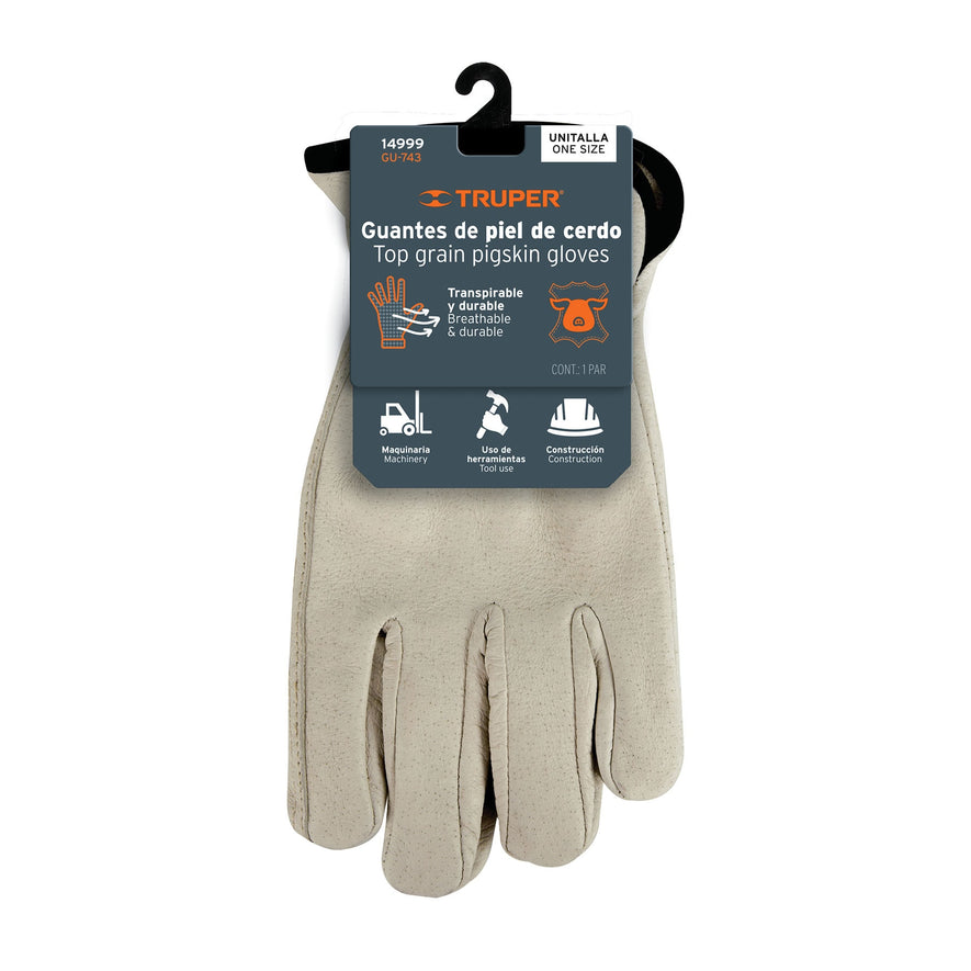 Guantes de piel de cerdo, tipo operador, TRUPER Caja con 6, 14999