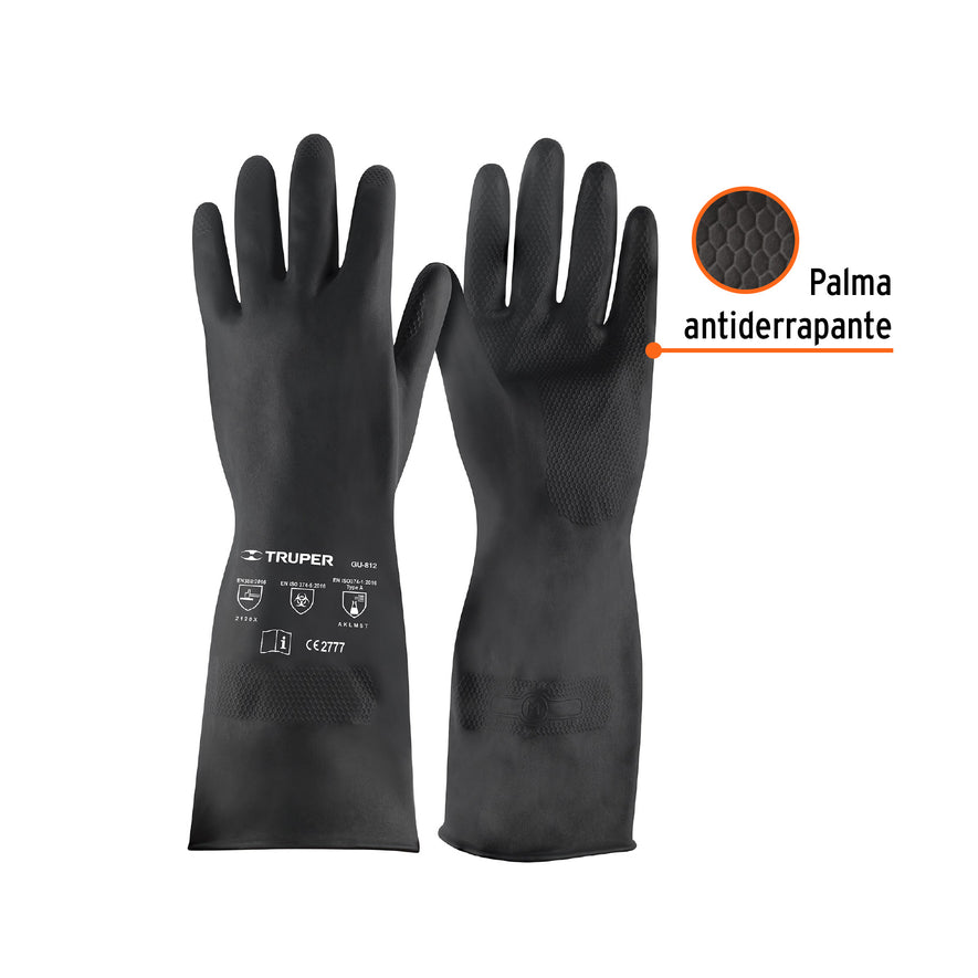 Guantes de neopreno para manejo de químicos, M, TRUPER Caja con 6, 14270