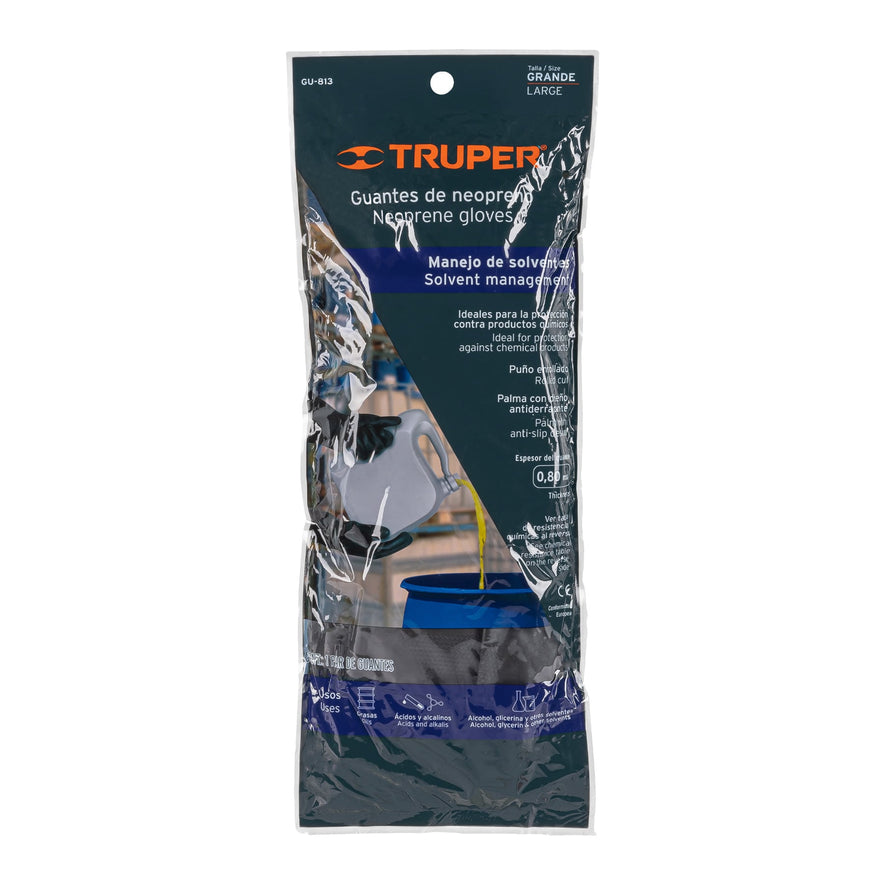 Guantes de neopreno para manejo de químicos, G, TRUPER Caja con 6, 14271