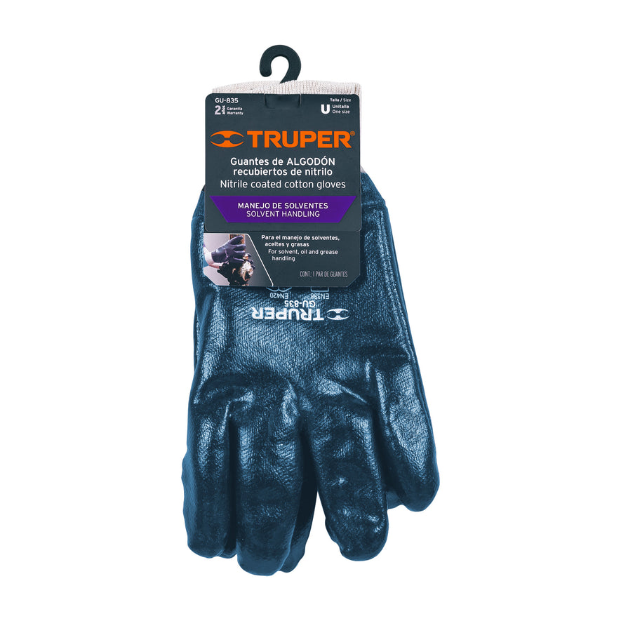 Guantes de algodón recubiertos de nitrilo puño tejido,TRUPER Caja con 6, 15244
