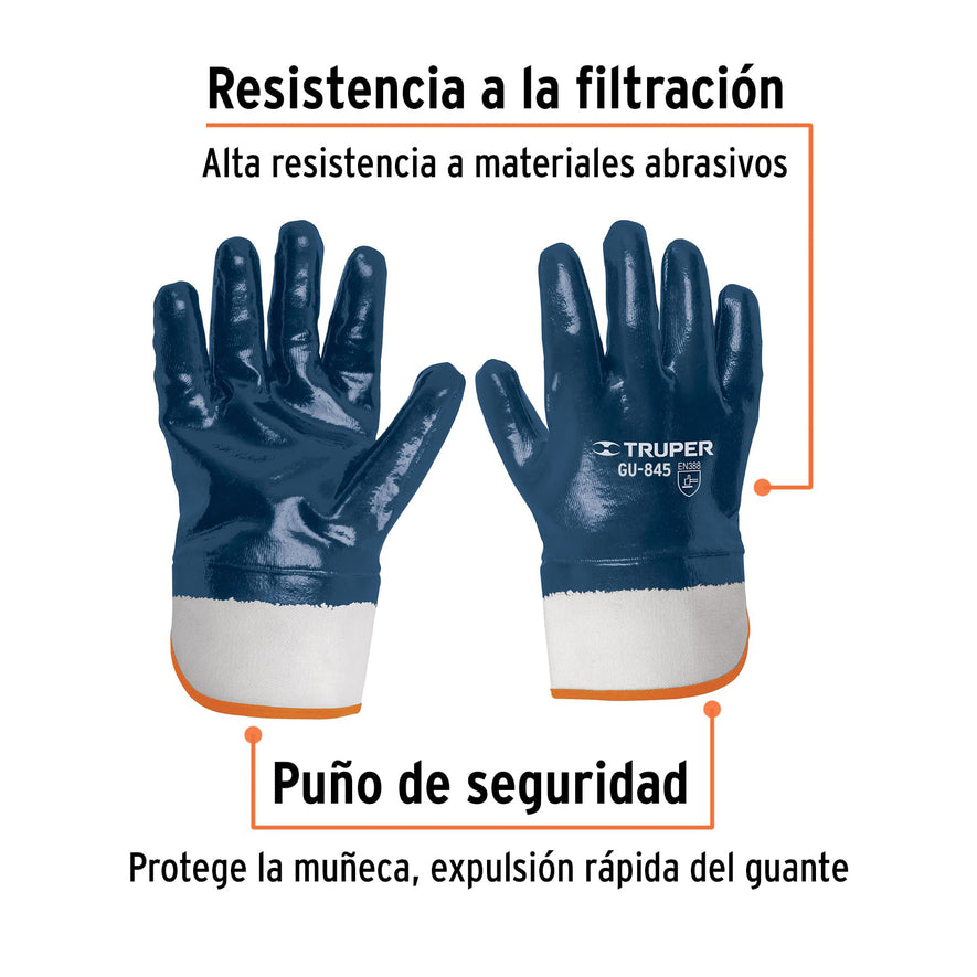 Guantes de algodón recubiertos de nitrilo, puño de seguridad Caja con 6, 15245