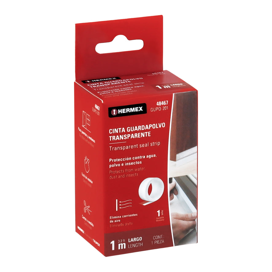 Cinta guardapolvo 1 m x 35 mm, transparente, Hermex Caja con 6, 48467