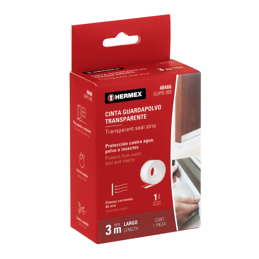 Cinta guardapolvo 3 m x 35 mm, transparente, Hermex Caja con 6, 48466