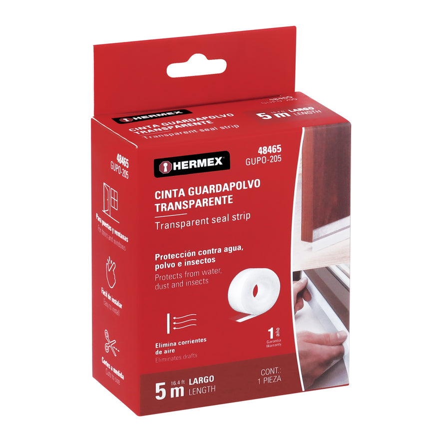 Cinta guardapolvo 5 m x 45 mm, transparente, Hermex Caja con 6, 48465