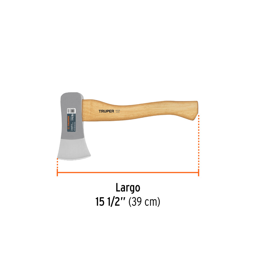Hacha cazadora 1-3/4 lb, mango hickory 15', Truper Caja con 4, 11709
