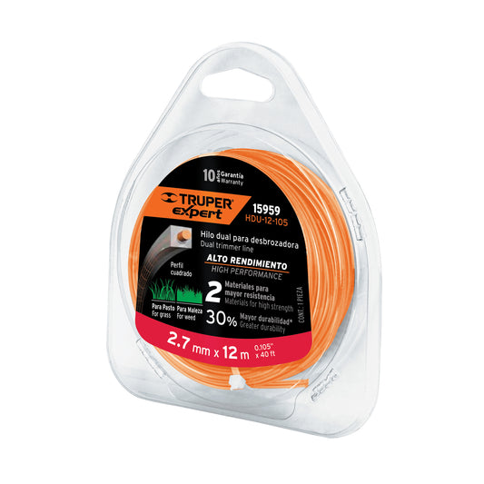 Hilo cuadrado dual p/desbrozadora, 2.7mm x12m,blíster EXPERT Caja con 6, 15959
