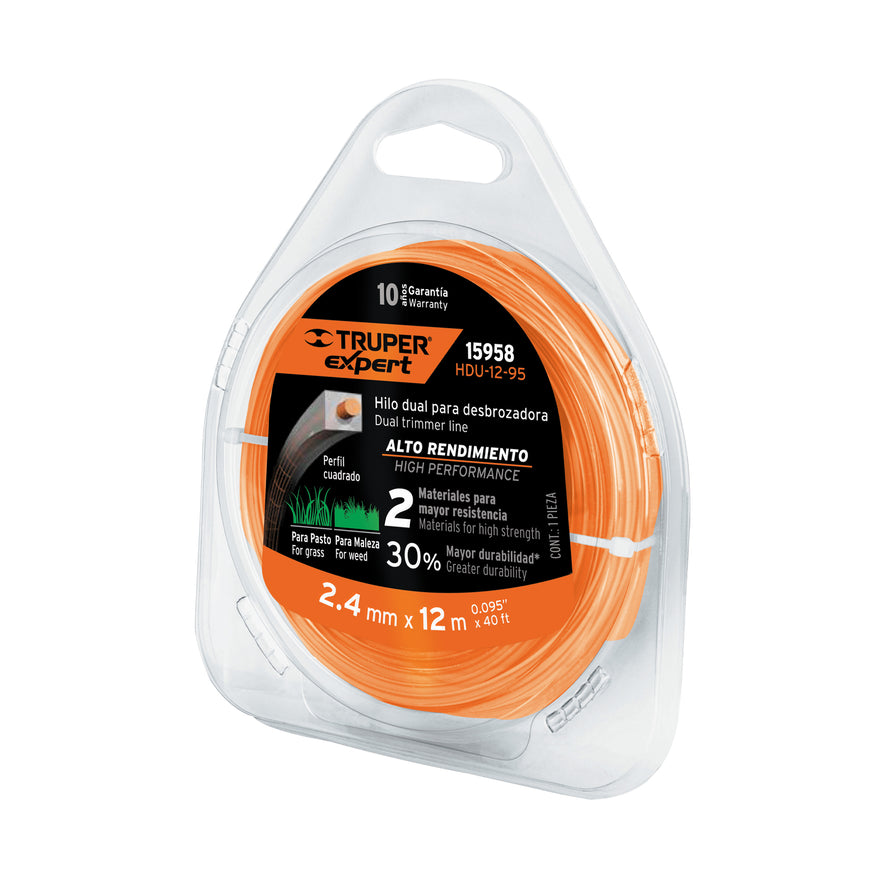 Hilo cuadrado dual p/desbrozadora, 2.4mm x12m,blíster EXPERT Caja con 6, 15958