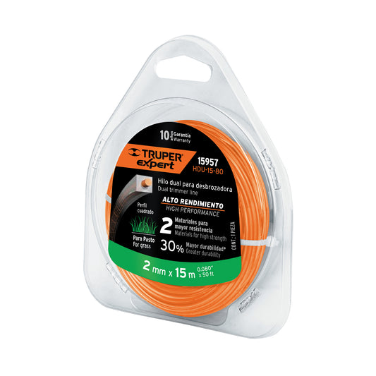 Hilo cuadrado dual p/desbrozadora, 2mm x15m,blíster EXPERT Caja con 6, 15957