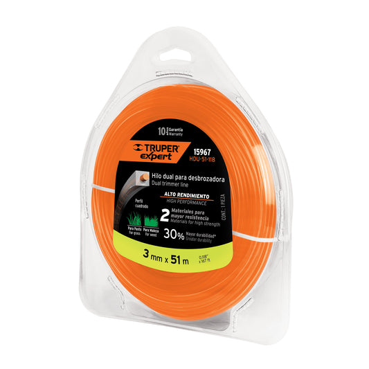 Hilo cuadrado dual p/desbrozadora, 3mm x 51m,blíster EXPERT Caja con 4, 15967
