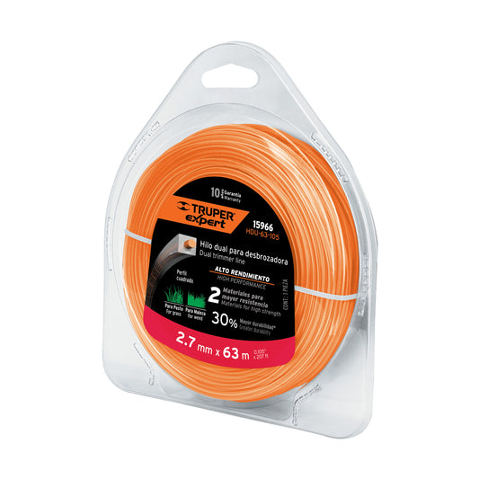Hilo cuadrado dual p/desbrozadora,2.7mm x 63m,blíster EXPERT Caja con 4, 15966