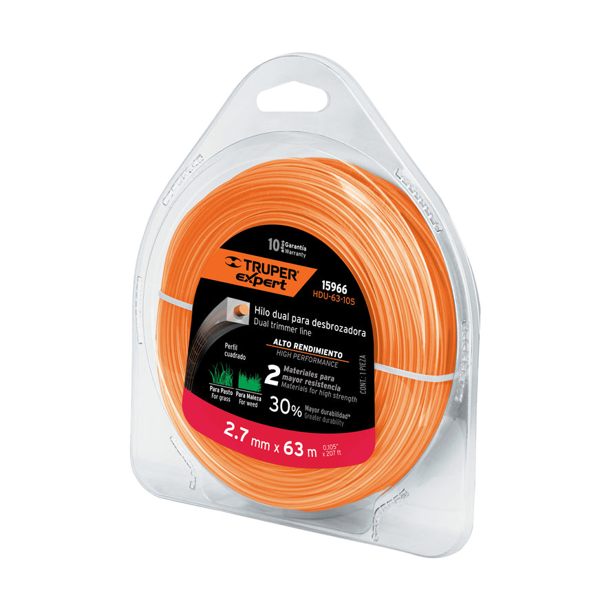 Hilo cuadrado dual p/desbrozadora,2.7mm x 63m,blíster EXPERT Caja con 4, 15966